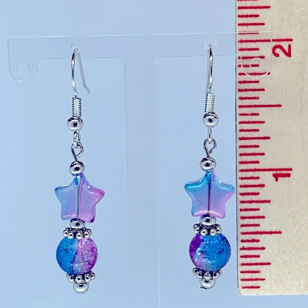 Beaded Glass Star Dangle Earrings - Picture 2 of 3